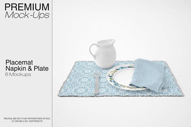 营养早餐餐垫餐具牛奶杯陶瓷杯餐巾布展示效...
