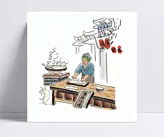 手绘插画|插画,面条绘画,古代生活场景,古代手绘建筑