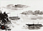 水墨画湖面小船