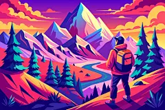 简约扁平风登山爬山人物素材图