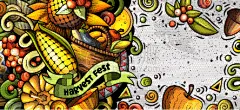乱画,秋天,可爱的,色彩鲜艳,动物手,卡通,华丽的,篮子,贺卡,绘制
