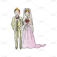 可爱的卡通新婚夫妇。