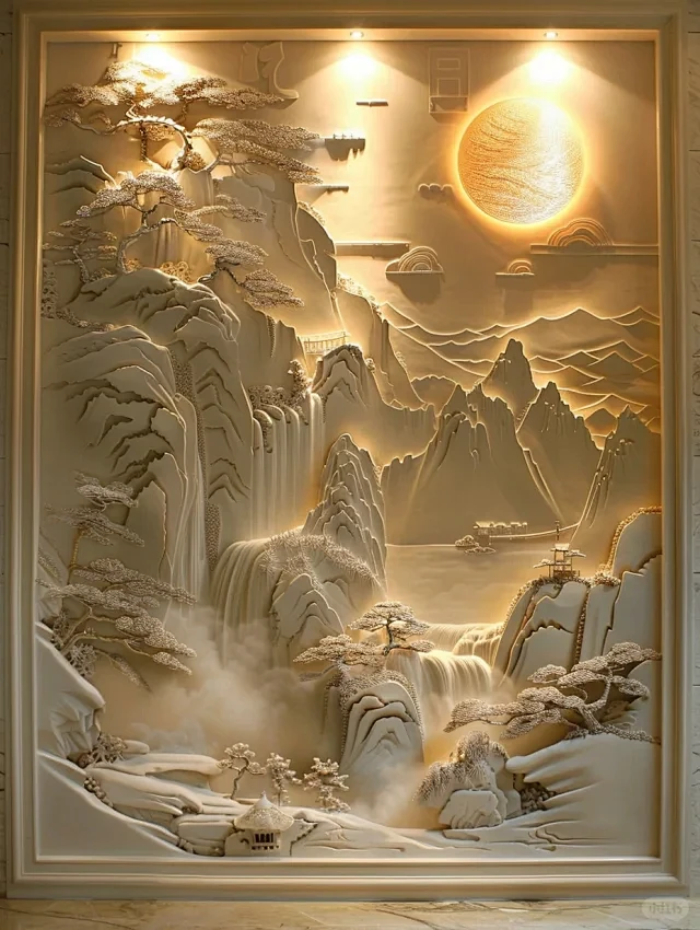家装山水浮雕壁画 - 小红书-花瓣网
