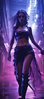cyberpunk dark 3D Gothic purple neon style, cyberpunk tarot, The High Priestess, tarotreader full body a very beautiful, attractive, irresistible, gorgeous, cute, tempting , sinful young woman running along the path in the city, sinful sixteen-years-old w