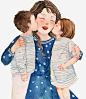 手绘水彩装饰插画母亲节孩子亲吻