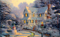 绘画冬天房子雪人托马斯·金凯德 - 壁纸（#805779）/ Wallbase.cc