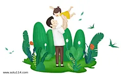 父女温馨主题创意卡通插画图片png免抠元素卡通手绘背景装饰免扣图片