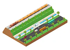 等距城市建筑房屋场景插画