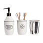 Bath Ensemble - Toothbrush Holder/Soap Pump/Tumbler from Men's Society : Keep your bathroom organised in elegance with this Bath Ensemble from Men’s Society. Made from luxurious ceramic, this coordinated set features a soap pump adorned with the words ‘lo