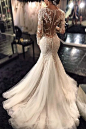 2016 Mermaid Wedding Dresses Long Sleeves Lace Beaded Sheer Back Sexy Bridal Gowns: 
