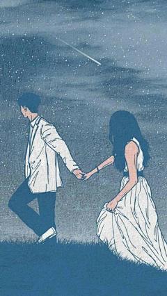 男生漂浮水母，女生漂浮蝴蝶情侣俩人一对手机壁纸