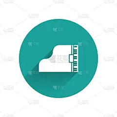 矢量,绘画插图,白色,图标,绿色,三角钢琴,长阴影,圆形,按键区,乐器