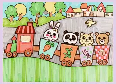 『动物园小火车』马克笔儿童画临摹