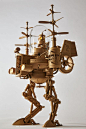 Greg Olijnyk创作的科幻灵感纸板雕塑具有完全铰接的肢体和工作马达|  庞大