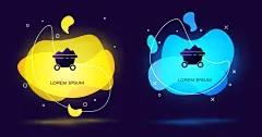 黑色煤矿手推车图标孤立在黑色背景。工厂煤矿小车。带有液体形状的抽象横幅。矢量图插画图片