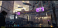 Cyberpunk 2077 :: Charter Hill, Marthe Jonkers : This is an early sketch for the district Charter Hill! We basically constructed the whole district in 3d, from which we could make multiple shots and overpaints, make fly-throughs, day and night shots, play