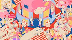 无为_design采集到扁平-块状 扁平 墙绘  卡通 插画