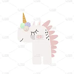 可爱的童稚图案，独角兽和冰淇淋。适合儿童服装，海报，婴儿送礼卡。矢量图