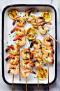 Grilled shrimp with garlic butter and lemon juice.