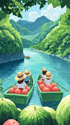 处暑插画山水插画背景海报背景节气背景通用背景 (14)