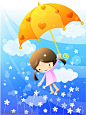 矢量卡通插画素材-打雨伞的小女孩