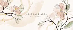 图源免费EPS文件 |水彩花卉矢量背景。带有粉色花朵、线条艺术、水彩、花园的豪华壁纸设计。优雅的金色花朵插画，适用于织物、印刷品、封面。