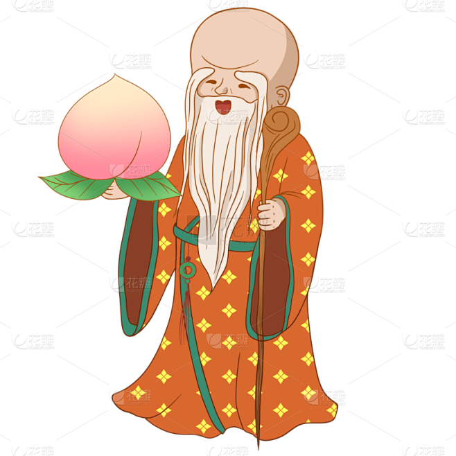 手绘传统神仙蟠桃组合元素