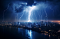 城市闪电打雷天气摄影图