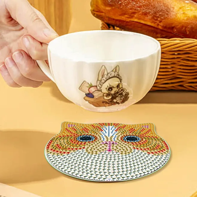 pigboss 猫钻石画杯垫套装 6 件 DIY 钻石画杯垫带支架可爱动物猫头杯垫带钻石圣诞装饰 : 亚马逊中国: 玩具-花瓣网