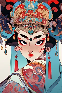 京剧女孩手绘国潮插画