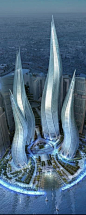 Dubai Towers, The Lagoons in Dubai, UAE, by Thompson, Ventulett, Stainback & Associates (TVS) Architects :: 57 floors, height 550m :: vision: 