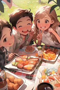 夏日聚会友情自拍插画