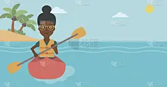 女子骑在皮艇矢量插图。