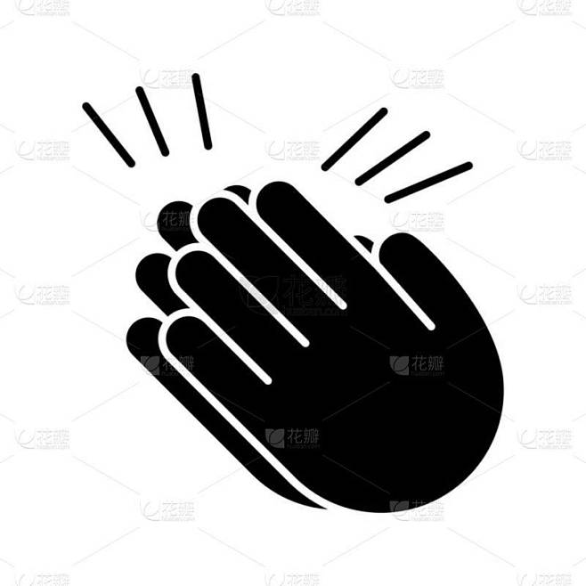 拍打双手表情符号图标。剪影符号。掌声手势。祝贺。负空间。向量被隔绝的例证
