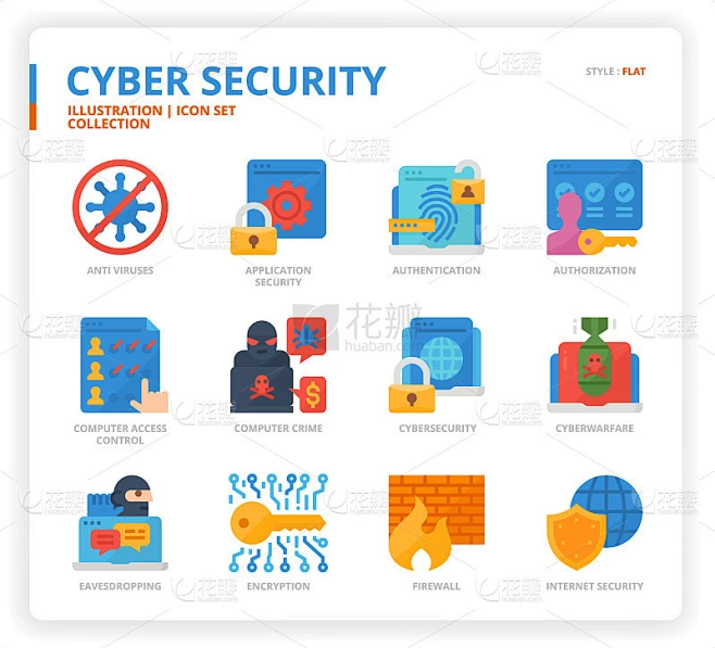 Cyber Security icon set素材-花瓣网