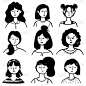 女性肖像黑白插图。