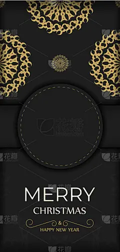 节日贺卡圣诞快乐黑色豪华橘色图案