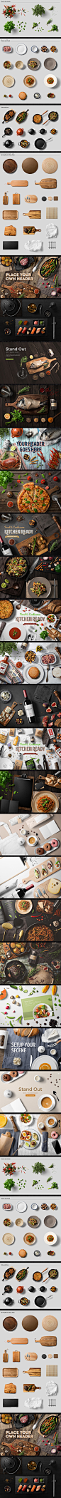 Kitchen Ready Mockup Creator 厨房美食场景VI，包含58个PSD，15.8G资源，海鲜，厨具，西餐，意粉，牛排，饮料，PSD智能分层，贴图样机，设计必备神器