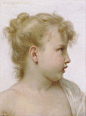 布格罗的学院派风格油画头像作品《女婴头部》