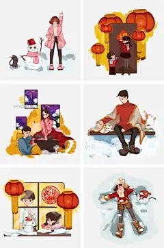时尚冬装过年放假欢度中国年主题卡通插画合集图片大小1270x1917px 图片尺寸1.76 MB 来自PNG搜索网 pngss.com 免费免扣png素材下载！堆雪人#卡通手绘#时尚新年#贴春联#玩雪#吸猫#新年潮流插画#在家打牌#