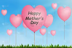 粉红色的气球上写着母亲节快乐的祝词