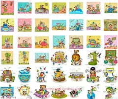 50款手绘线描幼儿园小学校园儿童宣传栏海报背景墙画矢量素材A812-淘宝网