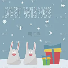 有趣的寒假贺卡背景与可爱的卡通兔子