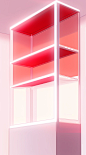 A stand featuring a red light and shelf, in the style of angular abstraction, 8k resolution, washington color school, glazed surfaces, light white and light magenta, distinct framing, screen format