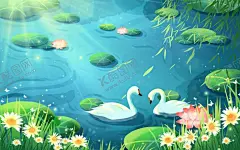 卡通夏天池塘插画 【酷图网】夏天插画,夏日插画,立夏插画,夏季插画,荷塘插画,夏天卡通插画,池塘插画,天鹅插画,荷叶插画,荷花插画,花朵插画,夏天荷花插画,荷花手绘插画,花朵卡通插画,卡通花朵插画