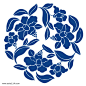 青花瓷圆形花卉花纹传统图案纹样