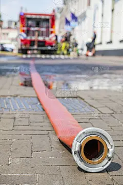 散焦,灭火水龙带,消防车,街道,消防员,背景,不幸,软管,卡车,汽车