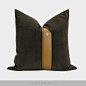 简约现代样板房设计师沙发客厅靠包深卡其色拼咖色皮革加扣抱枕-淘宝网