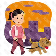 年轻女人在清晨黄昏遛狗的插图的小狗狗手绘卡通插画手绘png儿童插画免扣素材1