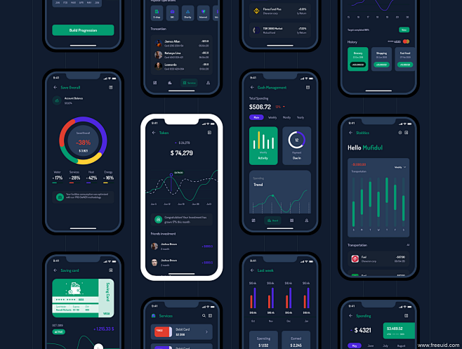 简约大气的金融银行app UI资源素材，...